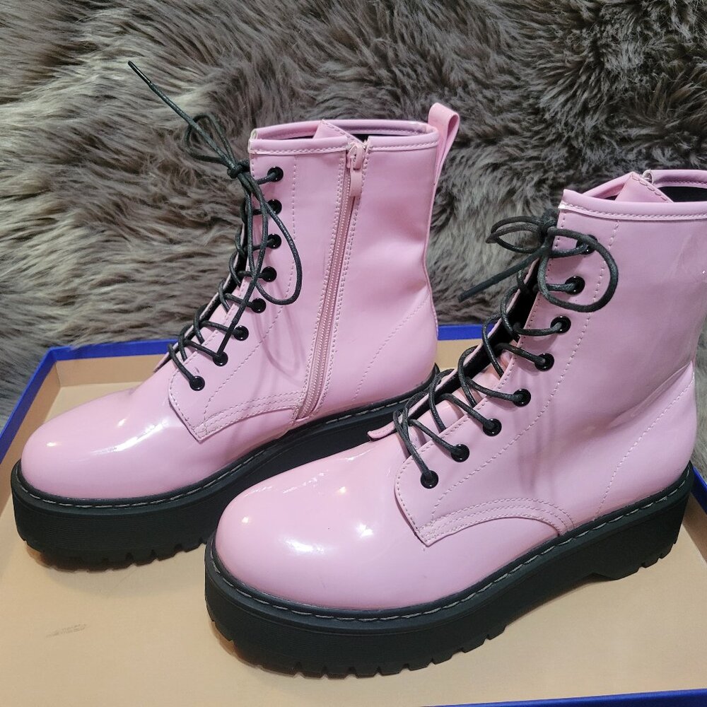 Steve Madden Pink Patent Platform Boots (Size 41)